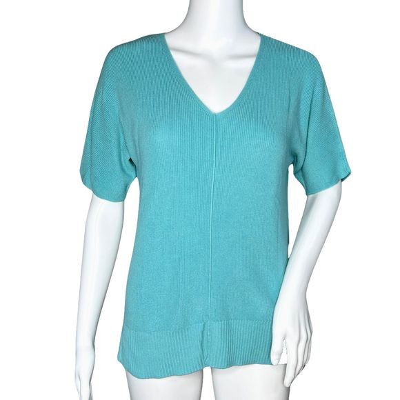 Talbots Sweater Womens Small Blue Short Sleeve Lightweight Knit Basic Minimalist - Picture 1 of 7